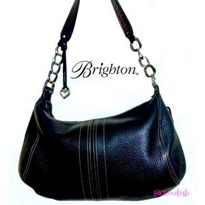 Brighton Black Leather Hobo Shoulder Bag with Silver Hardware